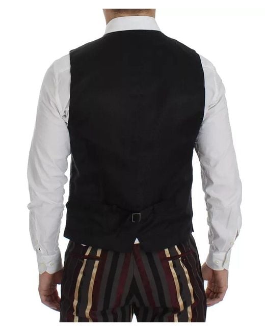 Dolce & Gabbana Black Multicolor Striped Runway 3 Piece Slim Fit Vest Suit for men