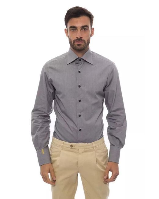 Billionaire Italian Couture Gray Elegant Monogrammed Cotton Shirt for men