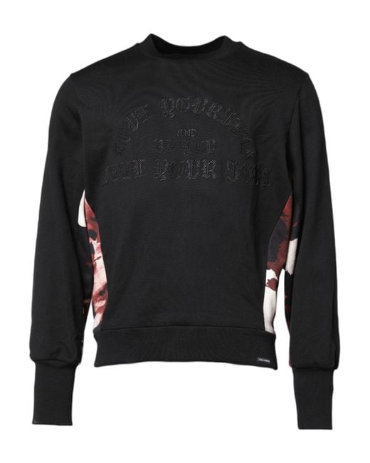 Dolce & Gabbana Black Embroidered Crew Neck Pullover Sweater for men
