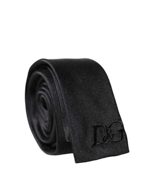 Dolce & Gabbana Black D&G Embroidery Silk Adjustable Necktie Tie for men