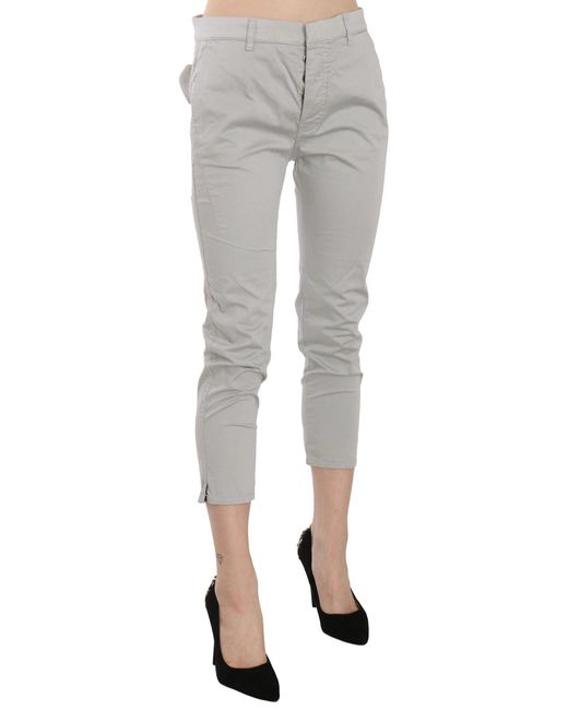 Jucca White Cotton Gray High Waist Skinny Cropped Trousers Pants