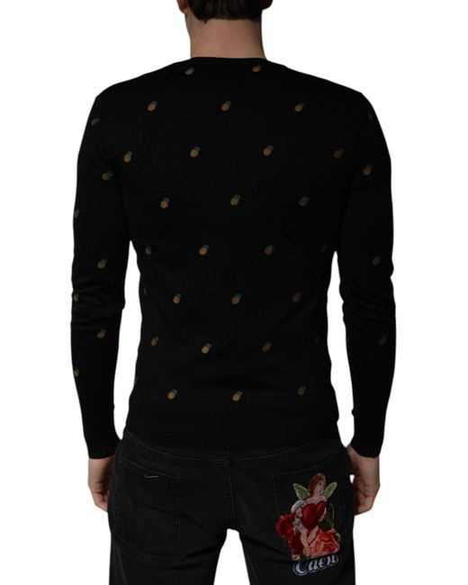 Dolce & Gabbana Black Pineapple Embroidered Knit Sweater for men