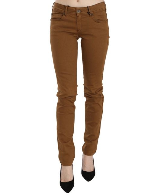 Plein Sud Black Brown Cotton Mid Waist Skinny Slim Fit Denim Jeans