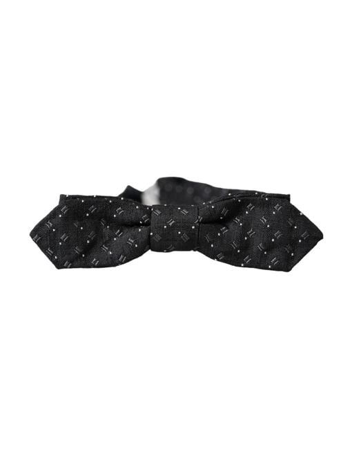 Dolce & Gabbana White Silk Patterned Adjustable Neck Papillon Bow Tie for men