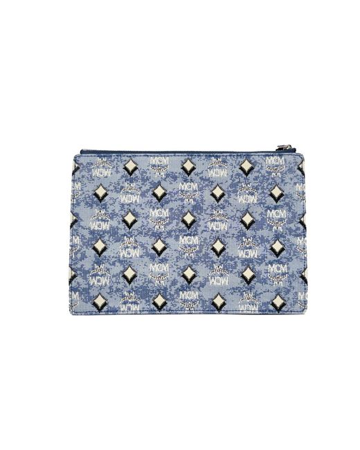 MCM Blue Aren Flat Pouch Denim Crossbody Bag