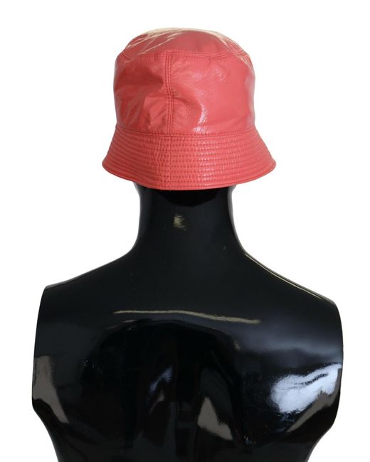 Dolce & Gabbana Black Peach Quilted Faux Leather Bucket Cap Hat