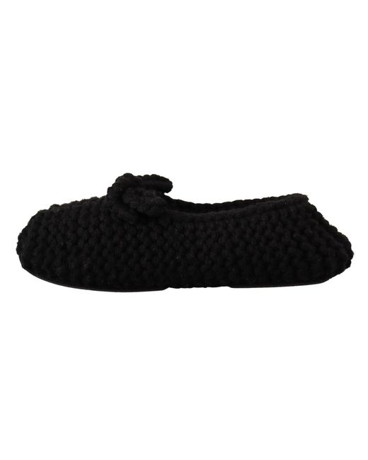 Dolce & Gabbana Black Elegant Wool Knit Ballet Flats