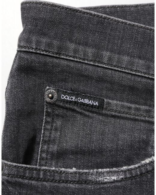 Dolce & Gabbana Black Cotton Slim Fit Distressed Ripped Logo Jeans Clothing for men
