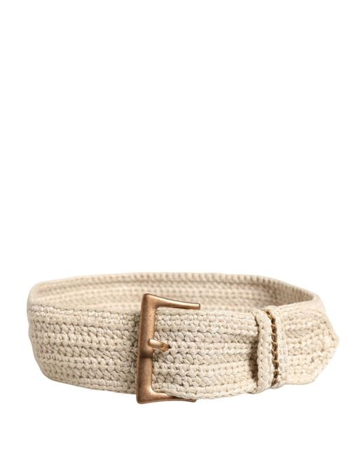 Ermanno Scervino Natural Beige Woven Vintage Metal Buckle Waist Belt