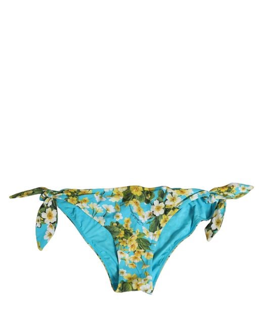 Dolce & Gabbana Green Blue Floral Print Nylon Beachwear Bikini Bottom