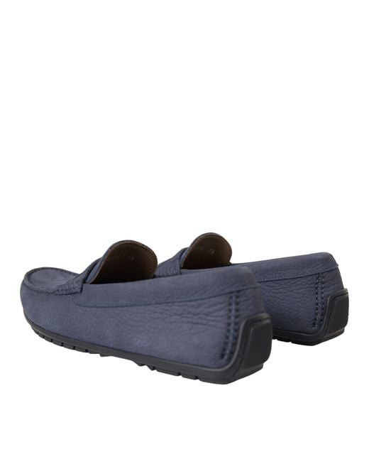 Dolce & Gabbana Blue Calf Leather Slip On Moccasin Shoes for men