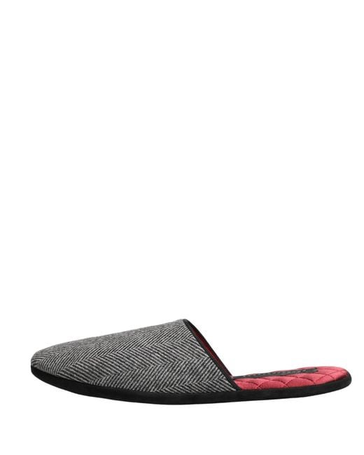 Dolce & Gabbana White Grey Herringbone Cashmere Red Slippers Shoes for men