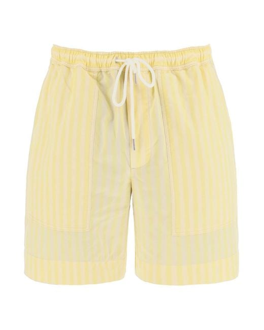 Maison Kitsuné Yellow Striped Poplin Bermuda Shorts For for men