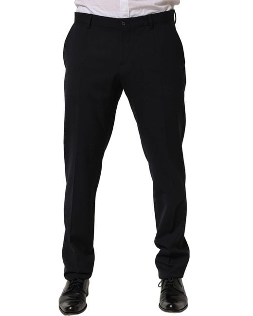 Dolce & Gabbana Black Wool Tapered Leg Dress Trouser Pants for men