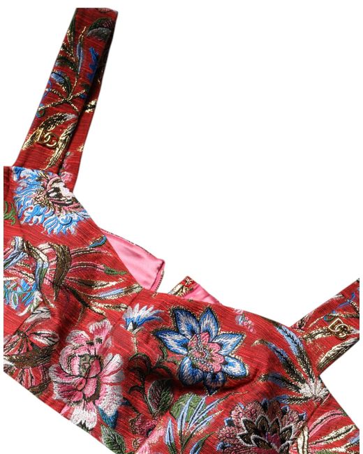 Dolce & Gabbana Black Red Floral Brocade Cropped Bustier Corset Top for men