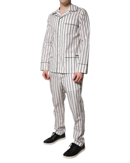 Dolce & Gabbana Gray Stripes Cotton Pajama Set Sleepwear for men