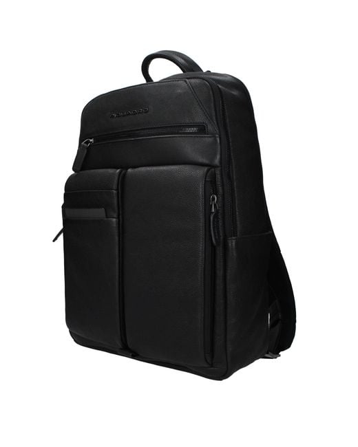 Piquadro Black Leather Backpack for men