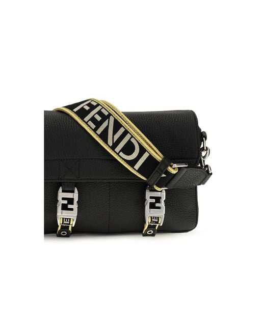 Fendi Black Calf Leather Bos Taurus Shoulder Bag for men