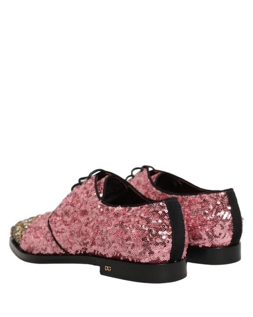 Dolce & Gabbana Purple Pink Sequin Embellished Men Derby Dress Shoes for men