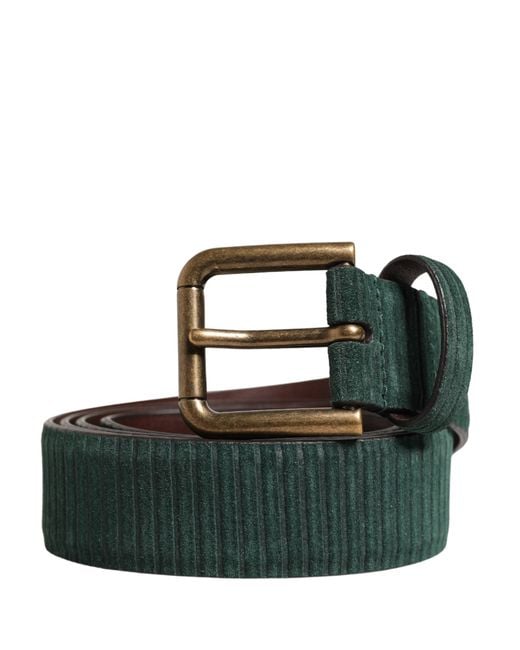 Dolce & Gabbana Green Velvet Leather Metal Buckle Belt Calf for men