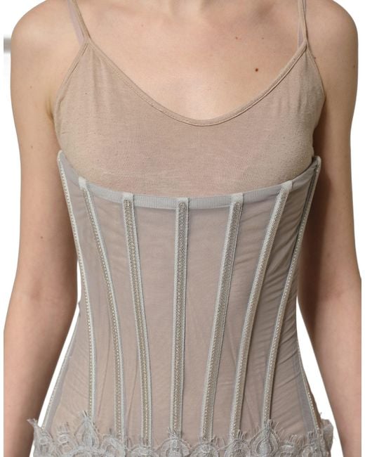 Dolce & Gabbana Gray Lace Corset Style Bodice Maxi Dress