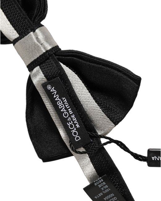 Dolce & Gabbana Black Silver 100% Silk Adjustable Neck Papillon Bow Tie for men