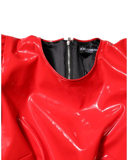 Dolce & Gabbana Red Patent Leather Puff Sleeves Mini Dress for men