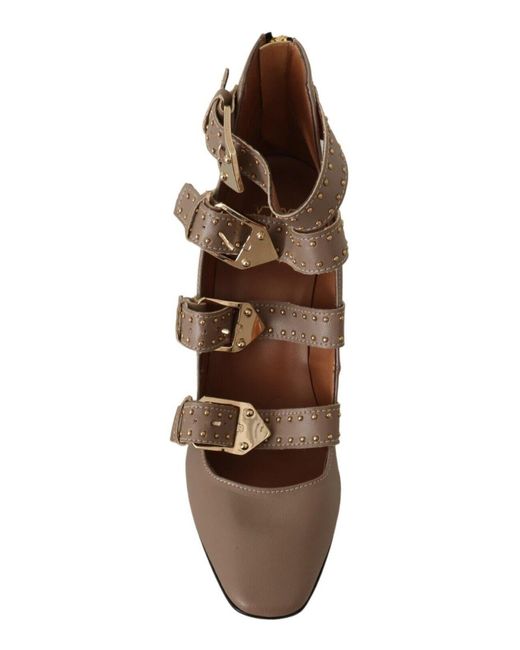 My Twin Brown Elegant Leather Multi-Buckle Heels