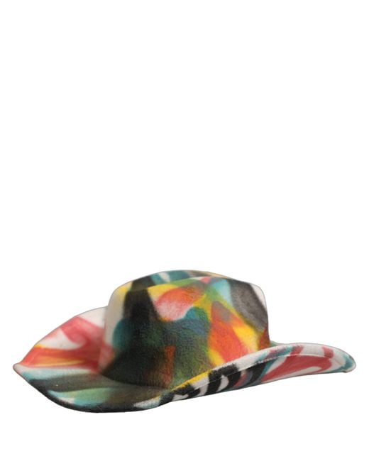 Dolce & Gabbana Gray Men White Graffiti Wide Brim Fedora Capello Hat for men