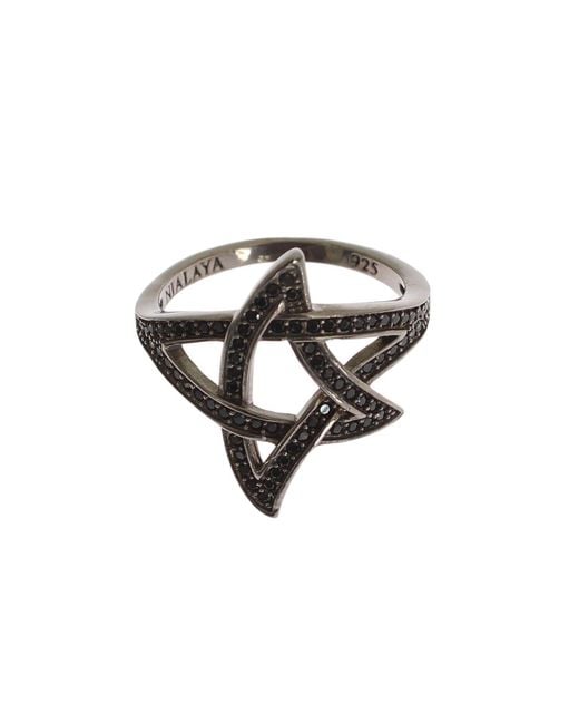 Nialaya Black Cz Rhodium 925 Silver S Ring