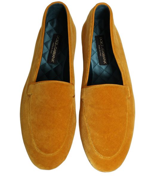 Dolce & Gabbana Brown Yellow Velvet Slip On Men Dress Loafers Shoes for men