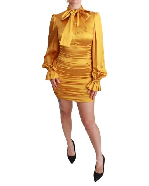 Dolce & Gabbana Dolce Gabbana Yellow Silk Stretch Sheath Bodycon Mini Dress