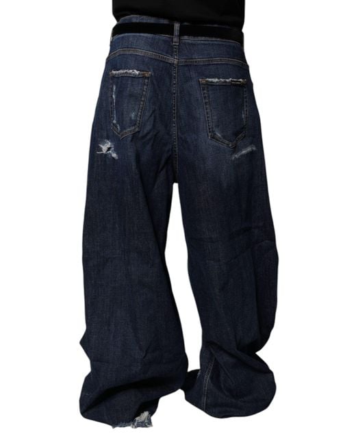 Dolce & Gabbana Blue Wide Leg Distressed Jeans for men
