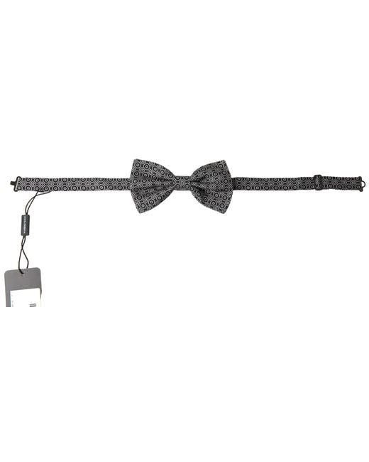Dolce & Gabbana Black White Pattern Adjustable Neck Papillon Bow Tie for men
