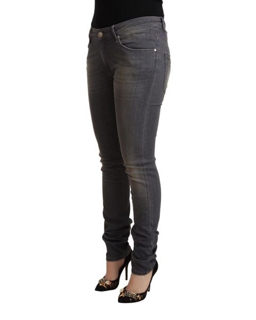 Acht Black Dark Gray Washed Cotton Denim Skinny Jeans