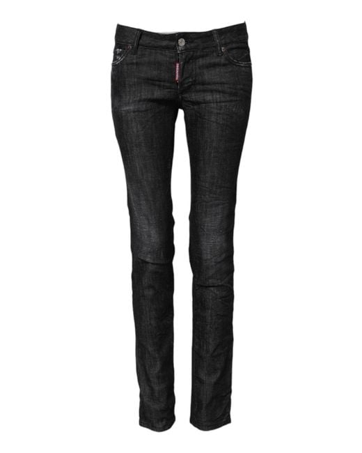 DSquared² Black Cotton Low Waist Skinny Denim Jeans for men