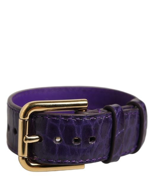 Dolce & Gabbana Blue Violet Embossed Leather Gold Buckle Belt Strap Bracelet