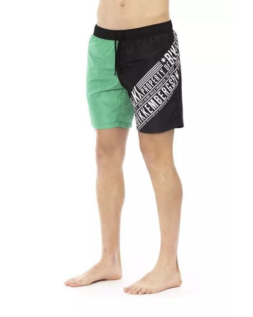 Bikkembergs Green Elegant Swim Shorts With Side Print for men