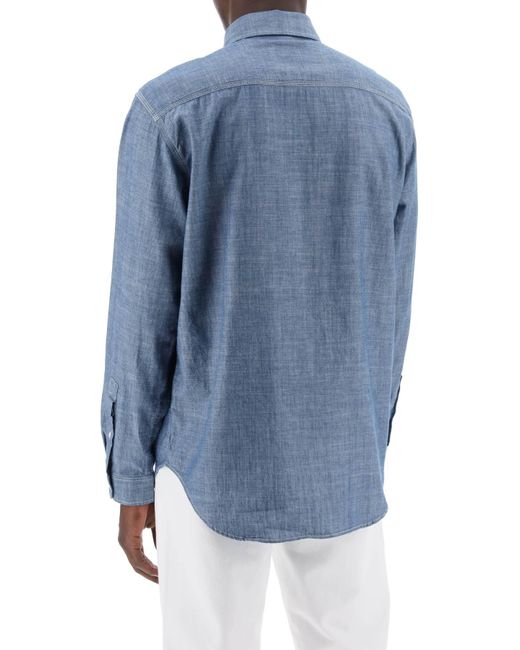 Closed Blue Cotton Chambray Shirt For for men