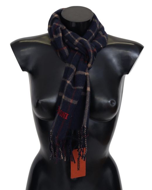Missoni Black Checkered Neck Wrap Fringes Scarf