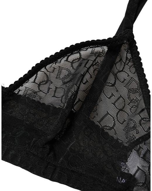 Dolce & Gabbana Black Logo Mania Sheer Soft Cup Bra Underwear Elastane Nylon Clothing