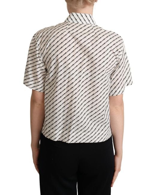 Dolce & Gabbana Gray Dotted Collared Blouse Shirt