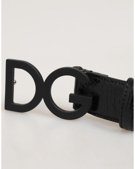 Dolce & Gabbana Black Exotic Leather Metal Logo Buckle Belt