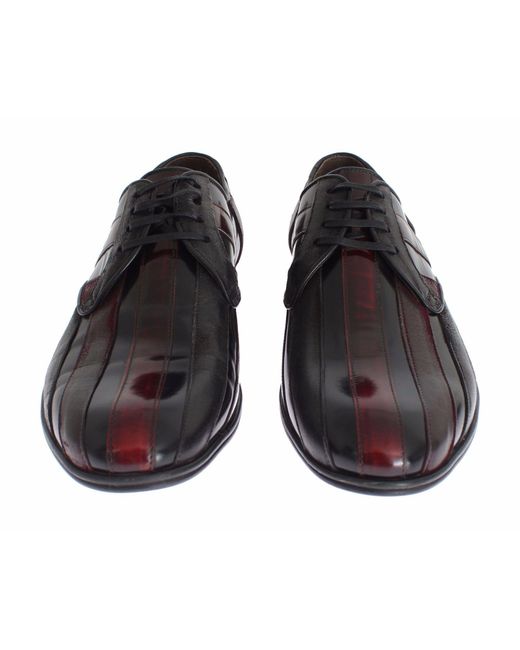 Dolce & Gabbana Black Elegant Bordeaux Striped Leather Dress Shoes for men