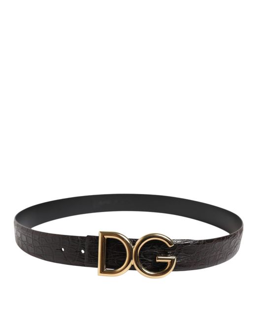 Dolce & Gabbana Black Crocodile Flank Nappa Leather Belt With Dg Logo for men