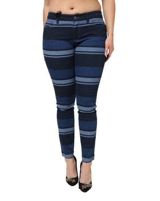 Dolce & Gabbana Blue Striped Cotton Stretch Denim Jeans for men