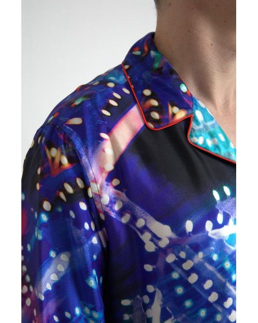 Dolce & Gabbana Blue Multicolor Silk Psychedelic Printpajama Shirt for men
