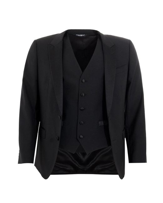 Dolce & Gabbana Three Piece Smoking Black Suit for men