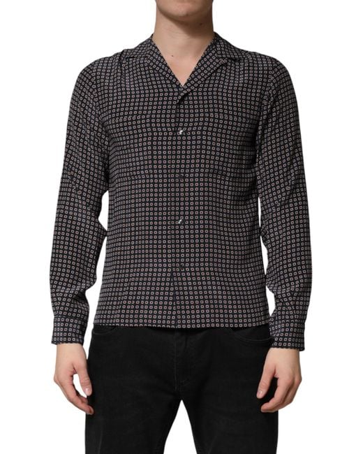 Dolce & Gabbana Black Patterned Silk Button Down Shirt for men