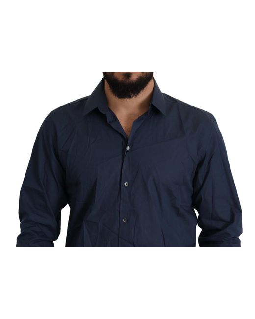 Dolce & Gabbana Blue Cotton Martini Slim Fit Dress Shirt for men